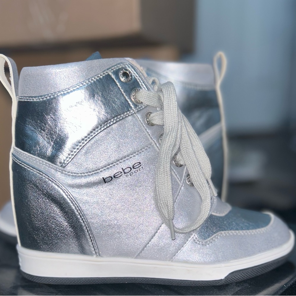 BeBe Sport Charlane High-Top Lace-Up Sneakers Silver Size 6